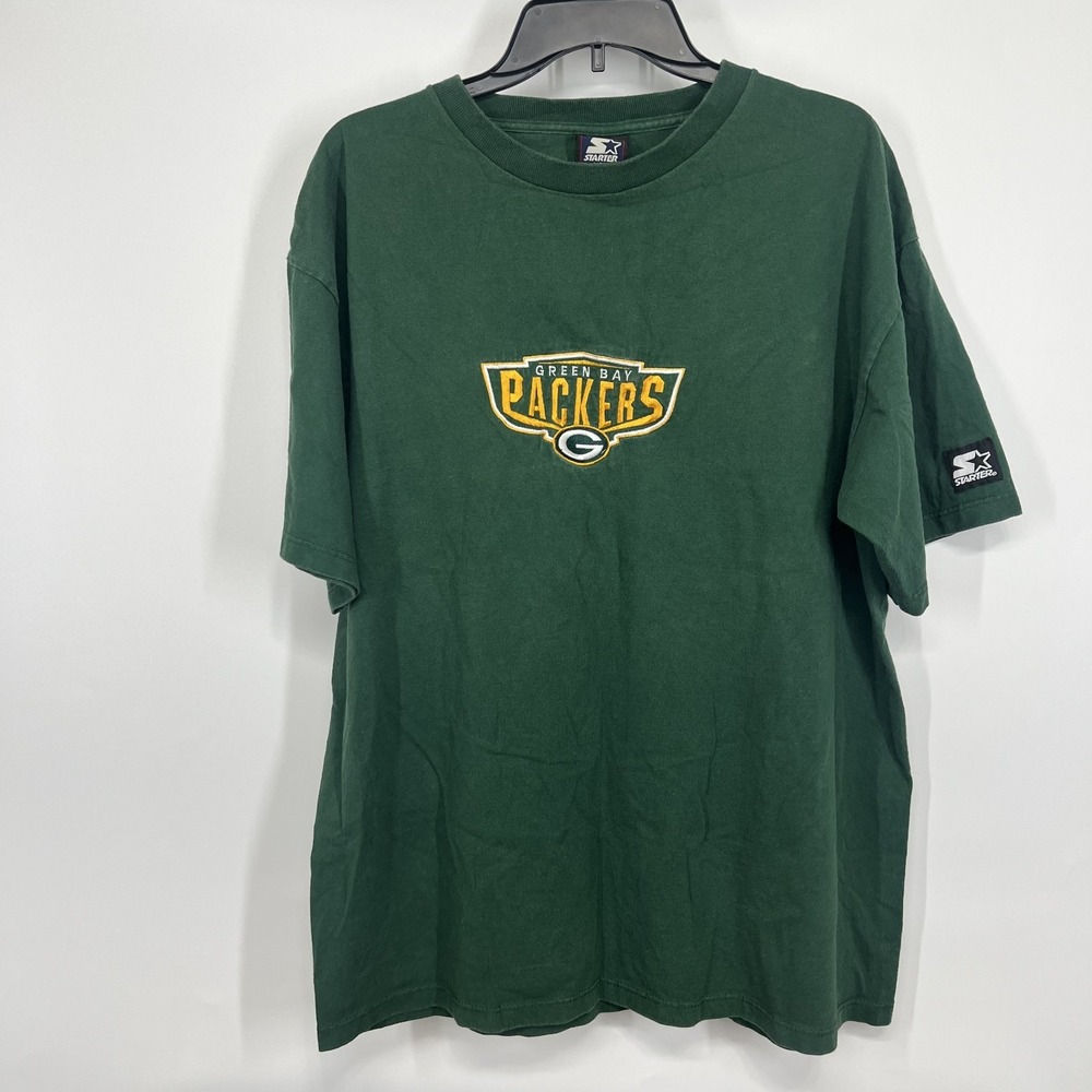 Vintage Starter Green Bay Packers Embroidered Shirt Mens L Made in USA Green SS